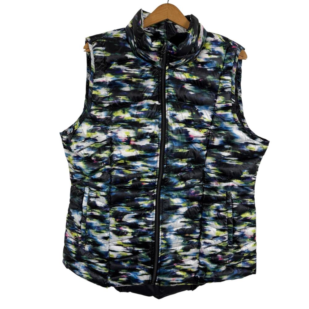 Tangerine Women Puffer Vest Size XXL Duck Down Filled Watercolor Outdoors Warm